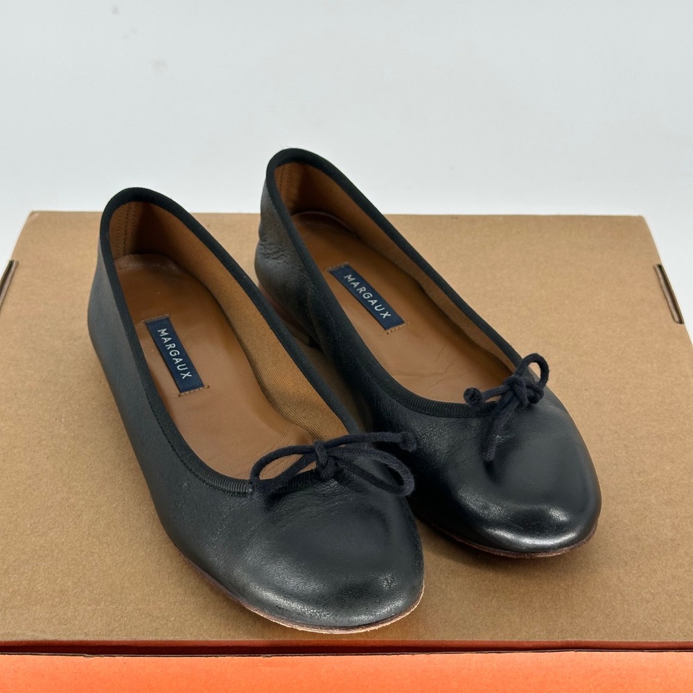 Margaux The Demi Black Nappa Leather Classic Chic Bow Ballet Flat Women's 37 N - Picture 3 of 10